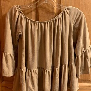 Faux Suede Tan Bell Sleeve Top